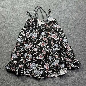American Eagle Dress Womens S Black Floral Print Mini Ruffle Hem Strappy Tiered‎
